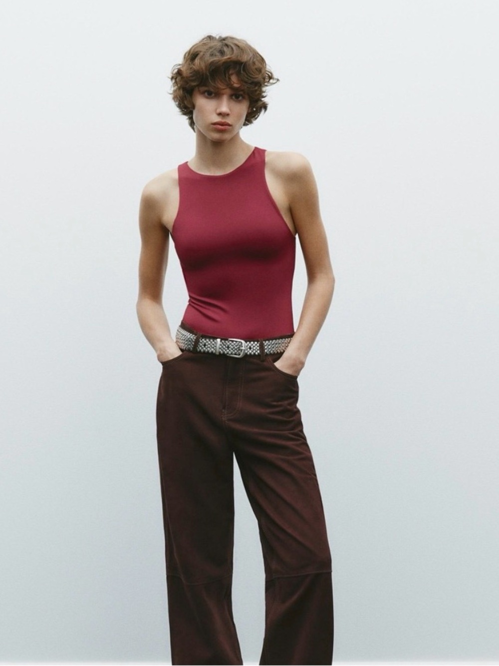Zara Women’s Red High Neck Sleeveless Bodysuit, Size Small